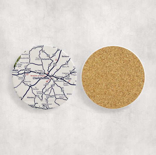 Charlottesville Virginia Map Coasters | Set of 4 Vintage Charlottesville Virginia Drink Coasters | Travel-Inspired Home Decor