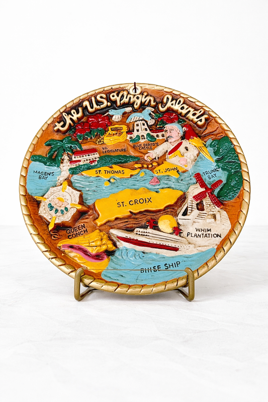 Vintage U.S. Virgin Islands Souvenir Plate – Raised Relief Map Wall Decor