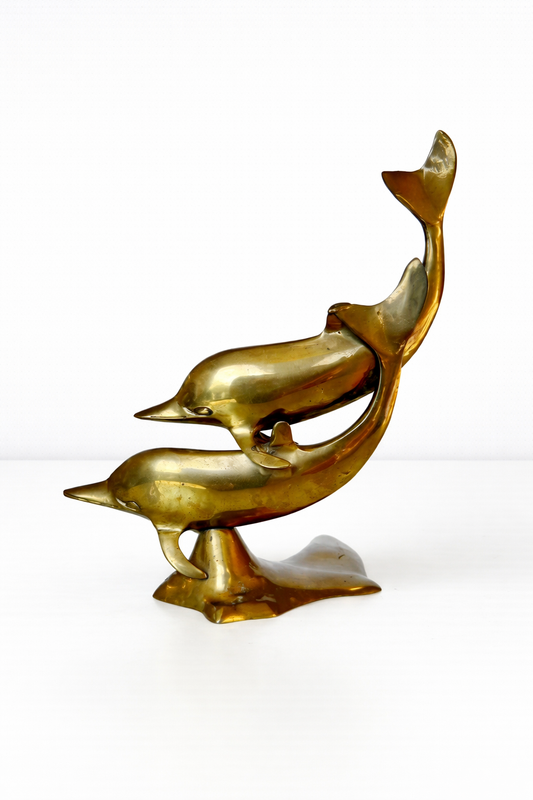 Mid-Century Modern Solid Brass Dolphin Statue