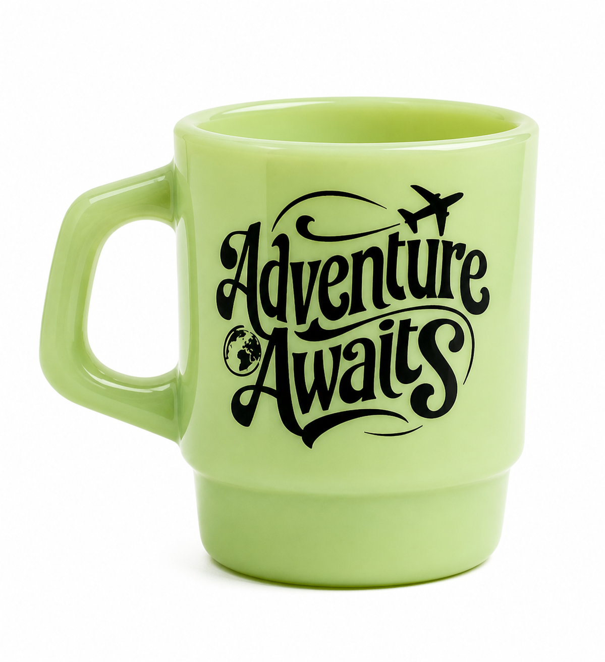 Adventure Awaits Glass Mug – 12 oz Retro Green Diner Mug