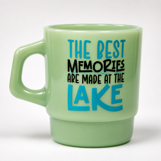 Lake Memories Mug | Vintage Style Glass Coffee Mug | “The Best Memories Are Made at the Lake”