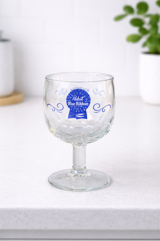 Vintage Pabst Blue Ribbon Goblet | PBR Beer Glass | Americana Barware