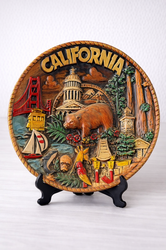 Vintage California Souvenir Wall Plaque, Mid Century Chalkware, Karel Western Made in Japan, Retro Travel Decor, 1950s Wall Art