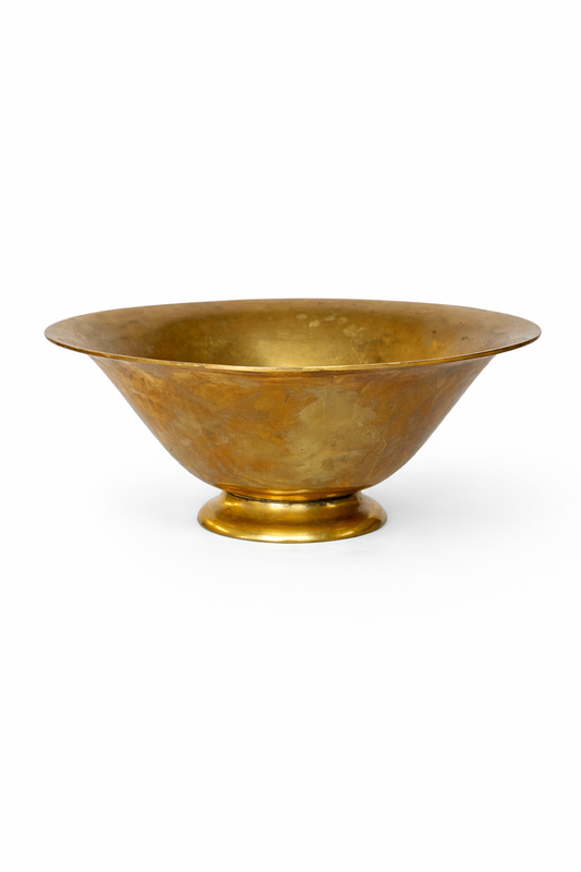 Vintage Brass Pedestal Bowl | Large Footed Brass Centerpiece | Aged Brass Decorative Bowl | Hollywood Regency Decor