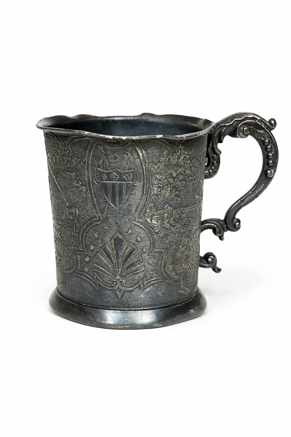 Antique Silverplate Cup | Victorian Cherub & Shield Figural Design