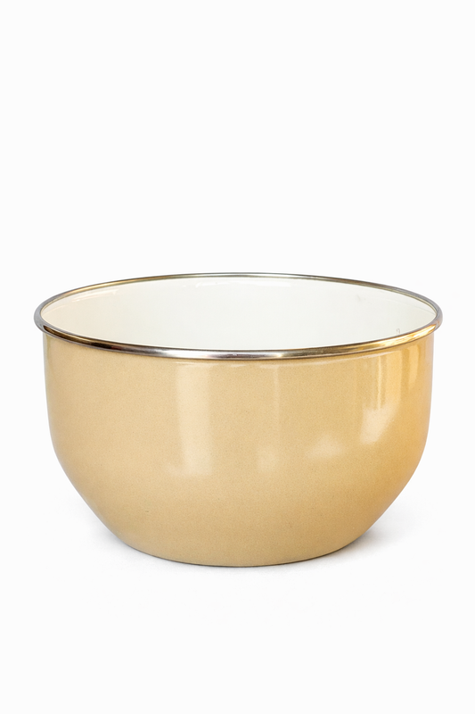 Vintage Heavy-Gauge Beige Metal Mixing Bowl