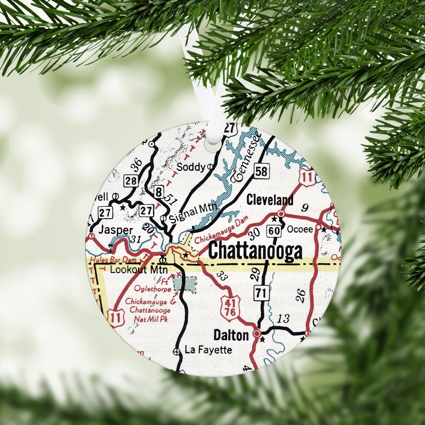 Chattanooga Tennessee Vintage Map Ornament