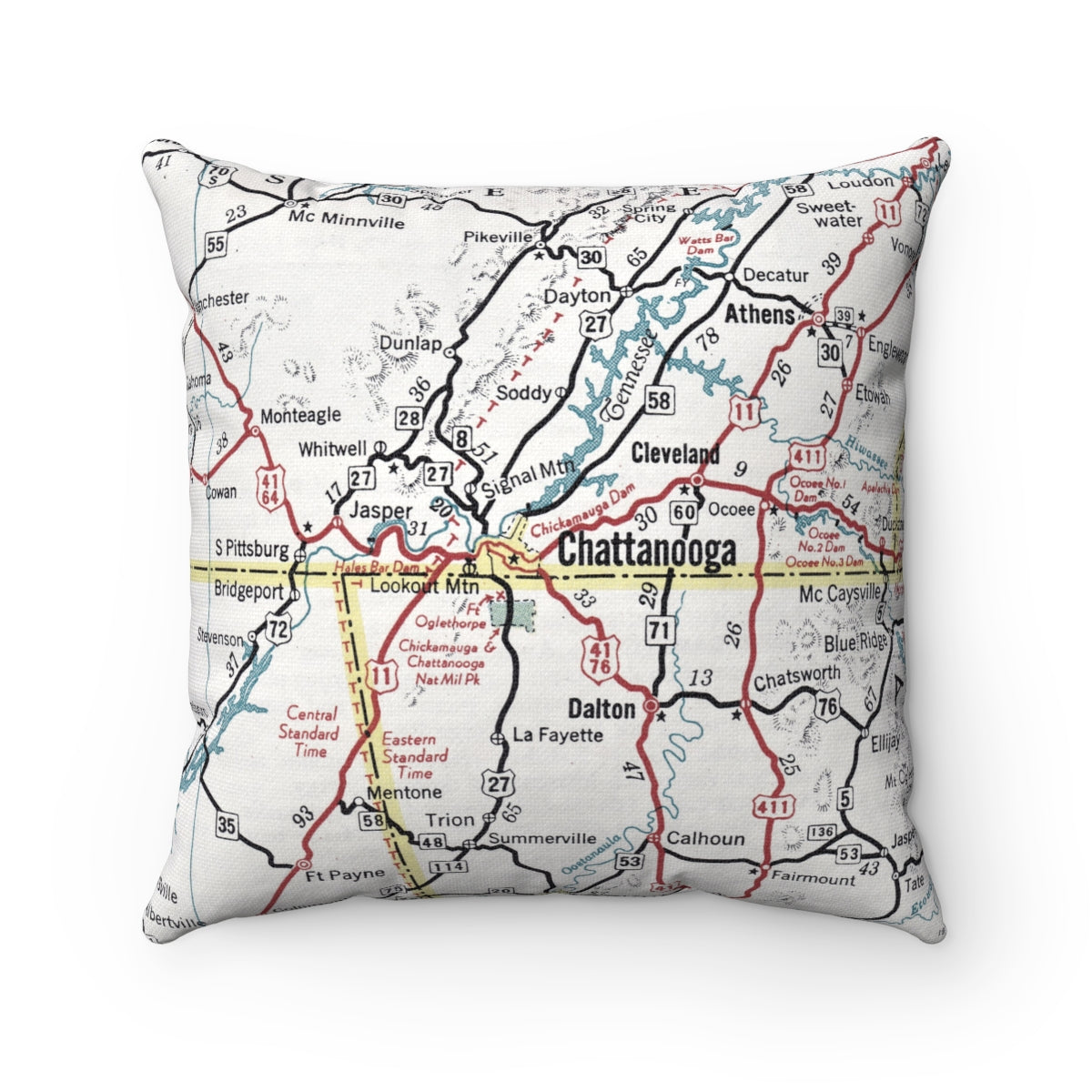 Chattanooga Tennessee vintage map pillow