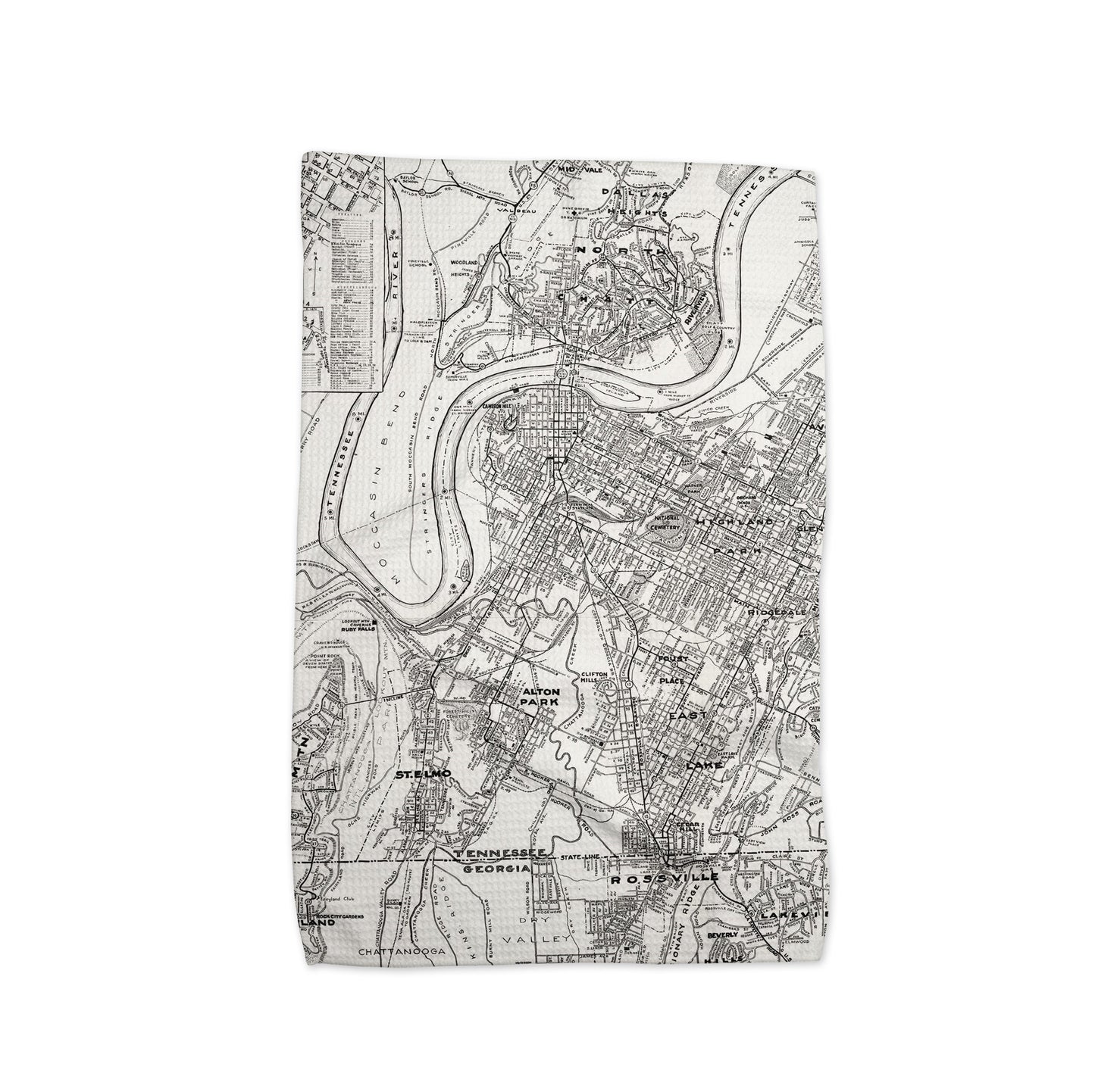 Chattanooga Tennessee Map Tea Towel | Waffle-Weave Kitchen Towel Gift