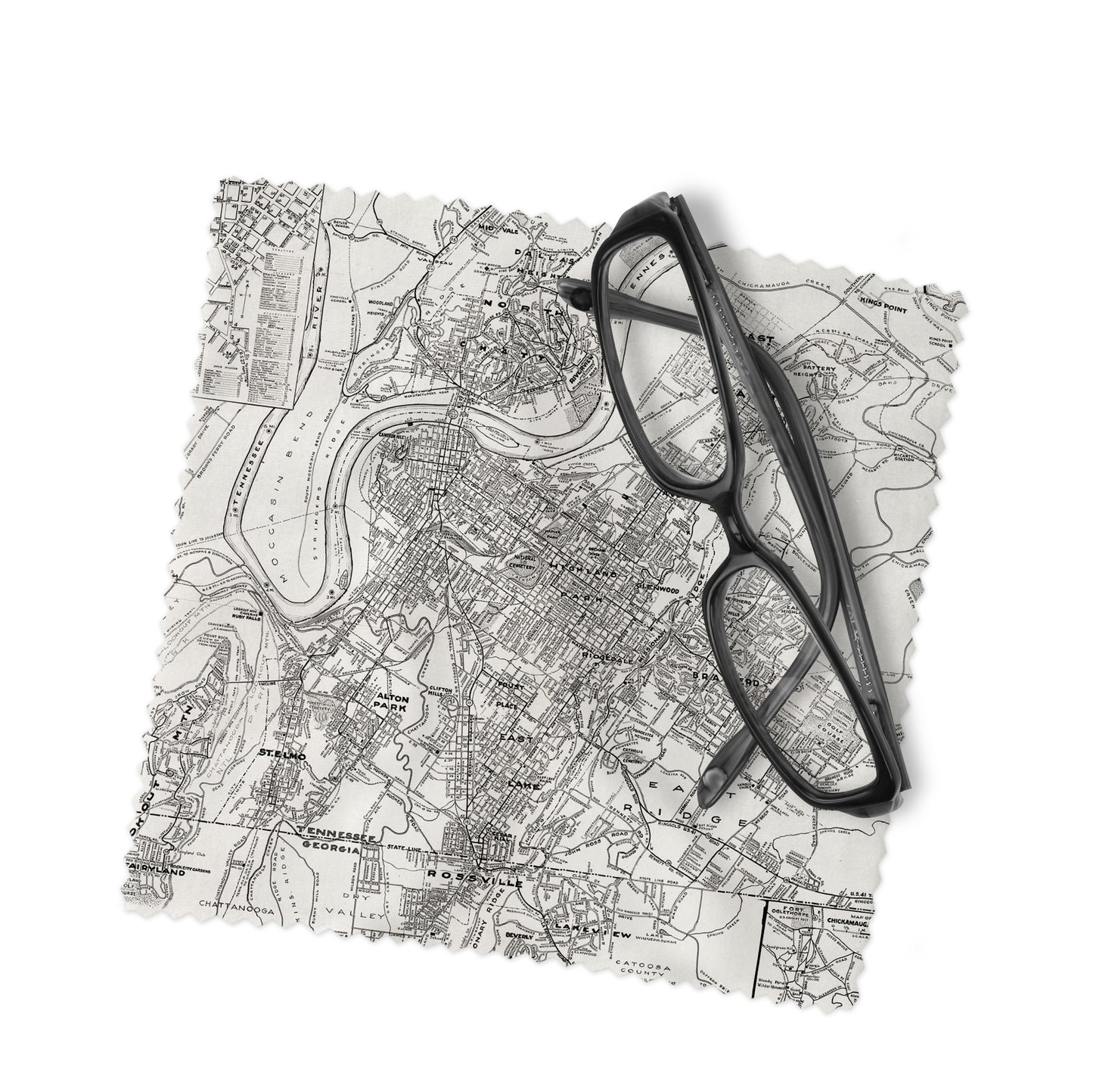 Chattanooga Map Lens Cloth | Microfiber Glasses Cleaner | Travel Gift