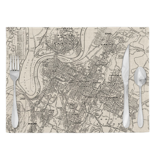 Chattanooga Tennessee Vintage Map Placemats Set of 4