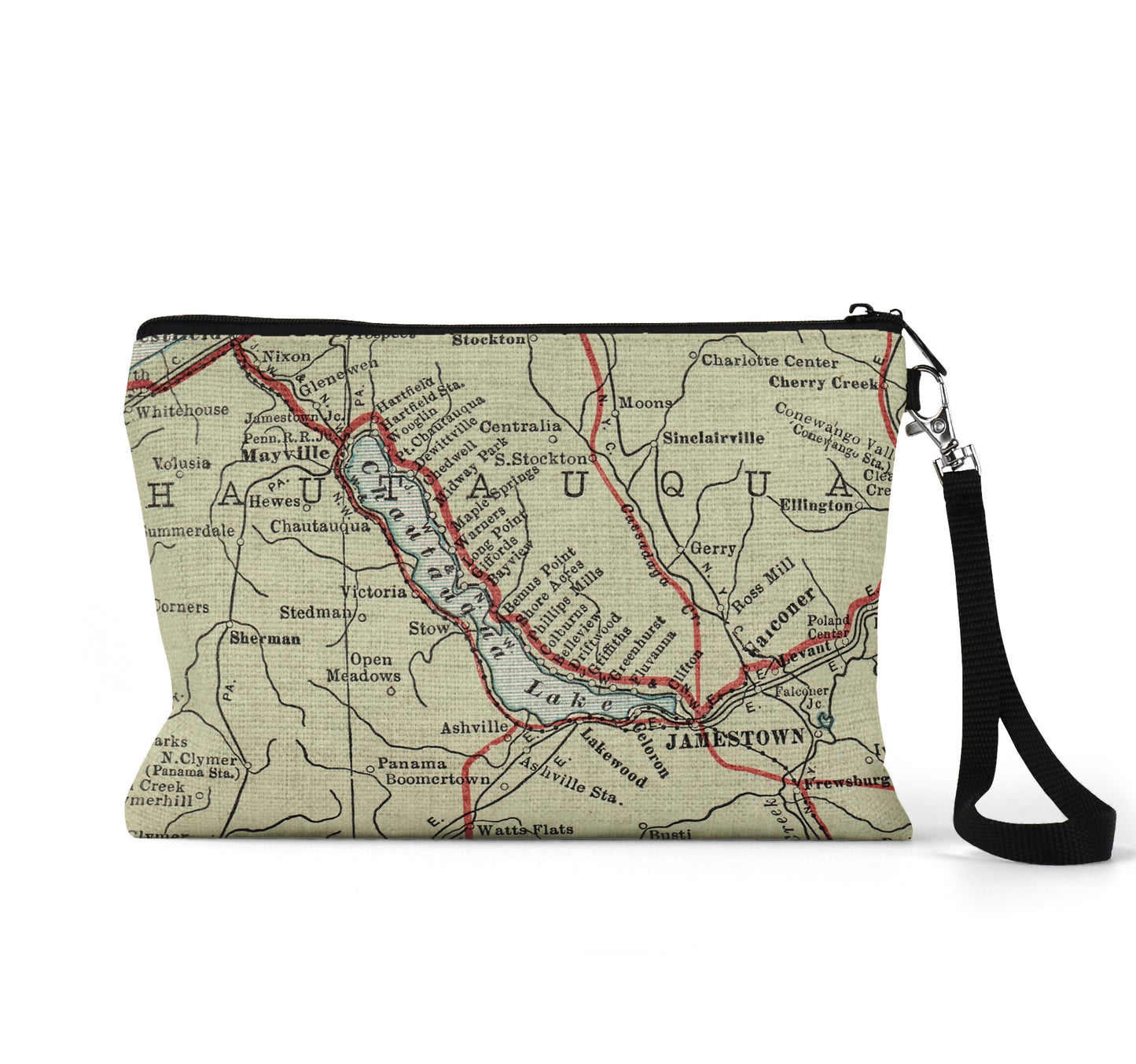 Chautauqua Lake New York map wristlet travel pouch