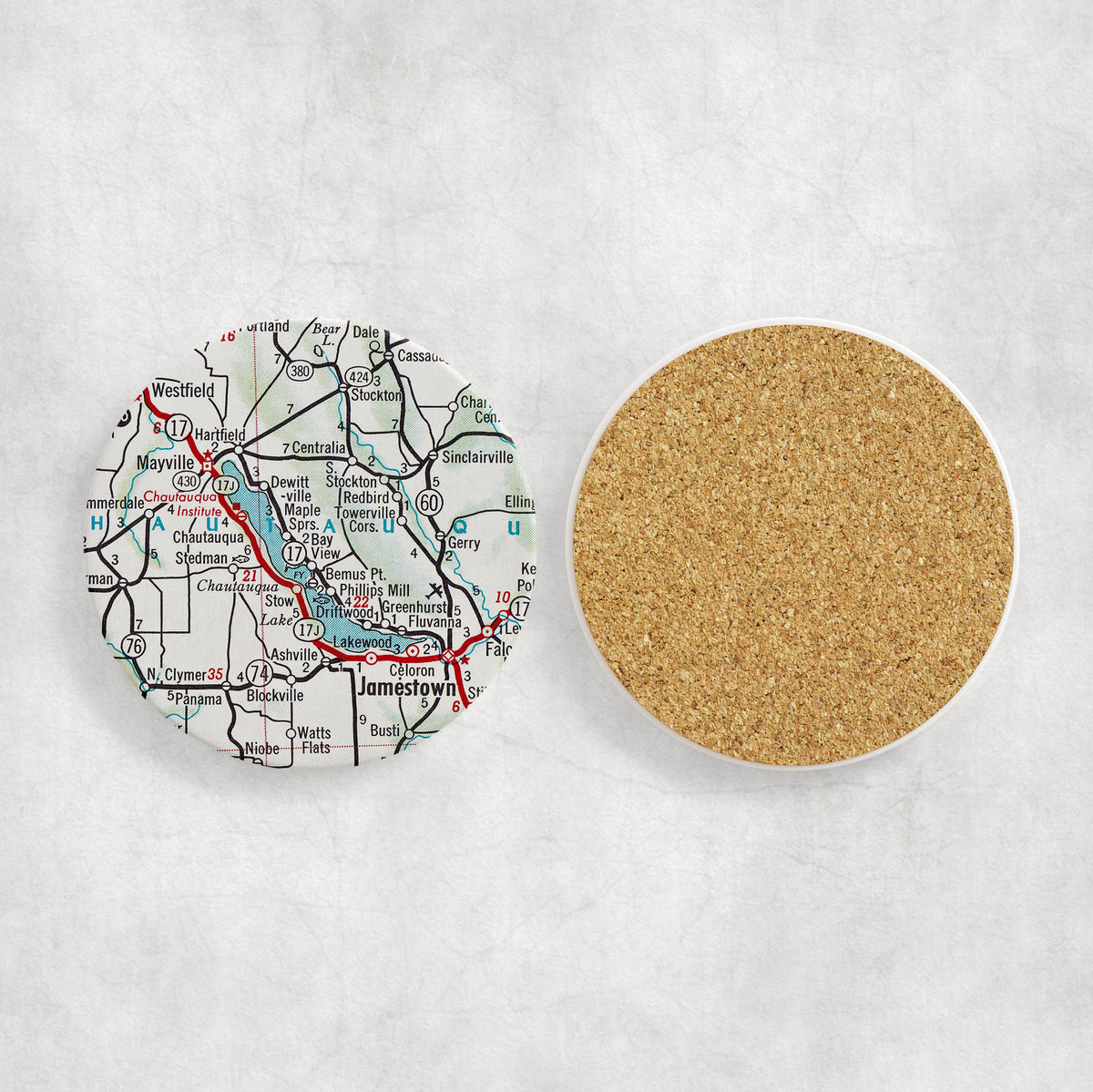 Chautauqua Lake New York Vintage Map Coasters, Wholesale 24-Pack