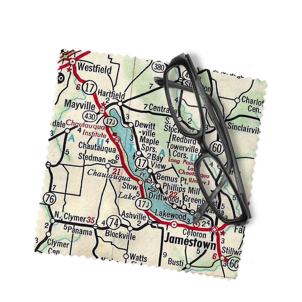 Chautauqua Lake New York Map Lens Cloth | Microfiber Glasses Cleaner | Travel Gift