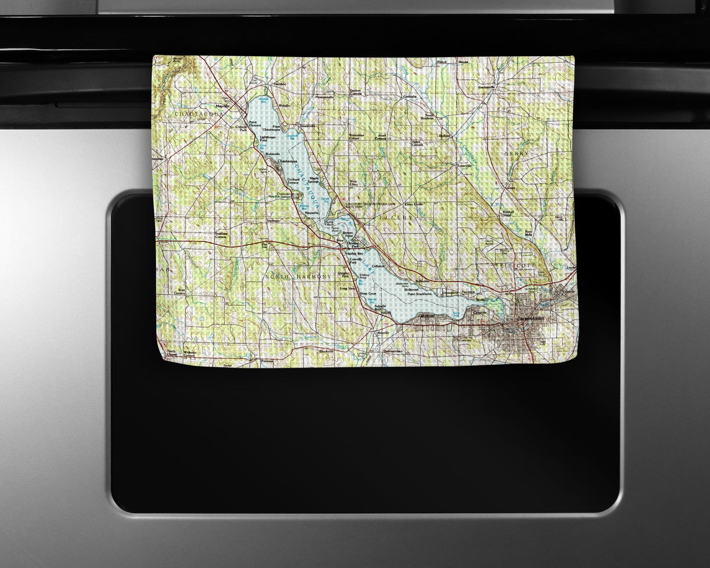 Chautauqua Lake New York Map Tea Towel | Waffle-Weave Kitchen Towel Gift