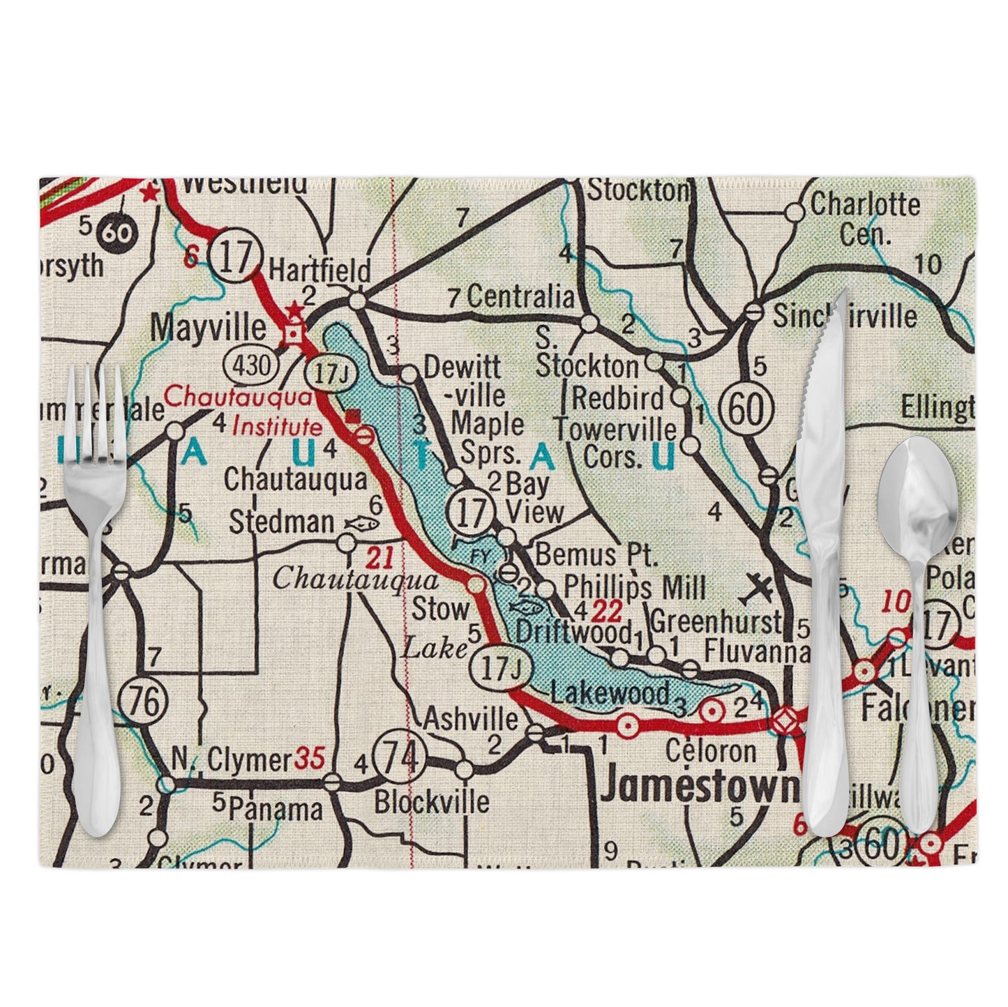 Chautauqua Lake New York Vintage Map Placemats Set of 4