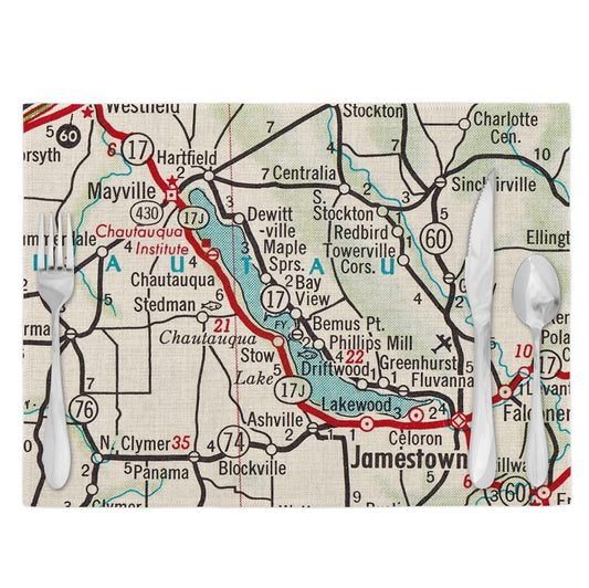 Chautauqua Lake New York Vintage Map Placemats Set of 4