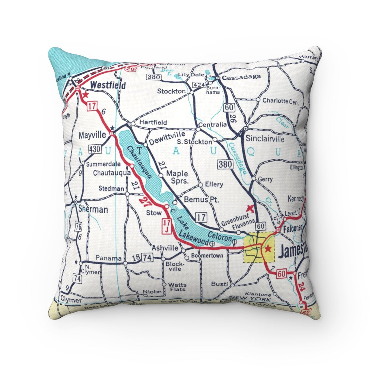 Chautauqua Lake New York vintage map pillow