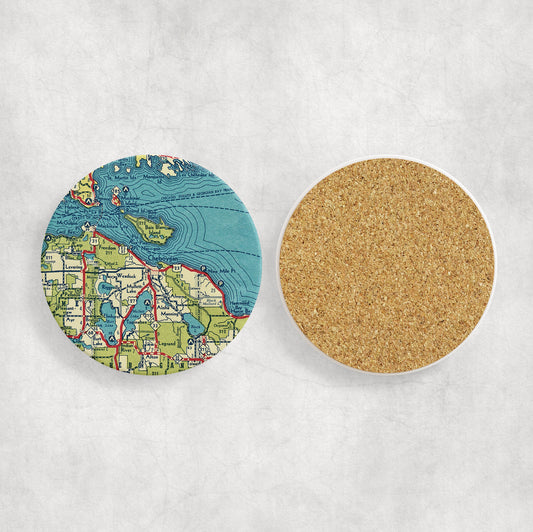 Cheboygan Michigan Map Coasters | Set of 4 Vintage Cheboygan Michigan Drink Coasters | Travel-Inspired Home Decor