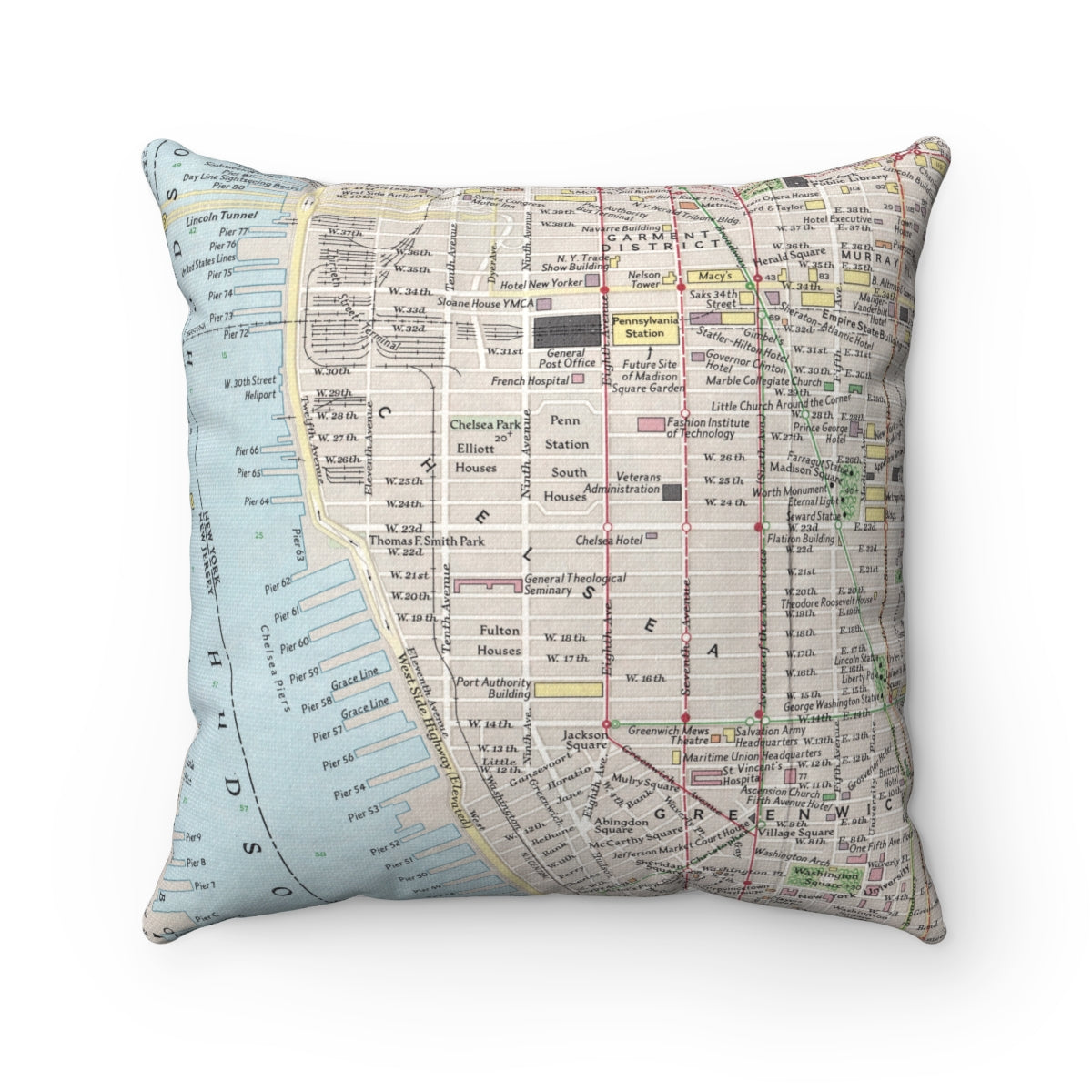 Chelsea New York vintage map pillow