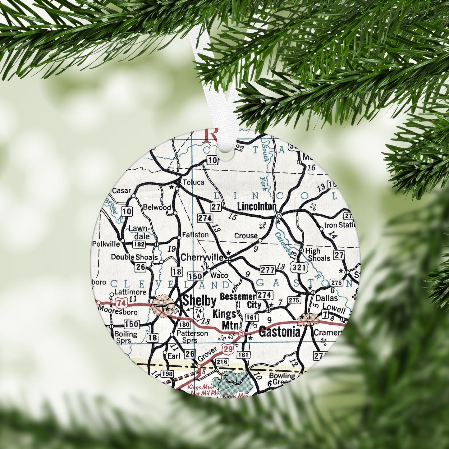 Cherryville North Carolina Vintage Map Ornament