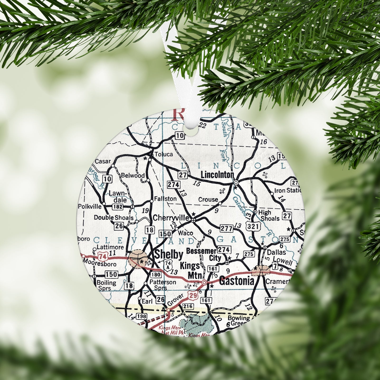 Cherryville North Carolina Vintage Map Ornament