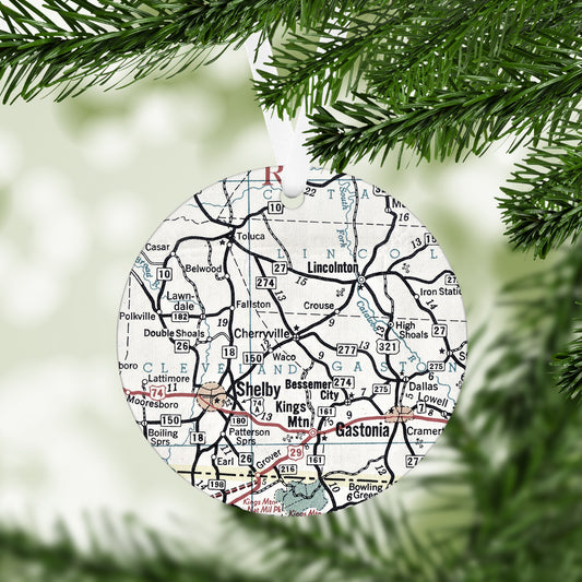Cherryville North Carolina Vintage Map Ornament