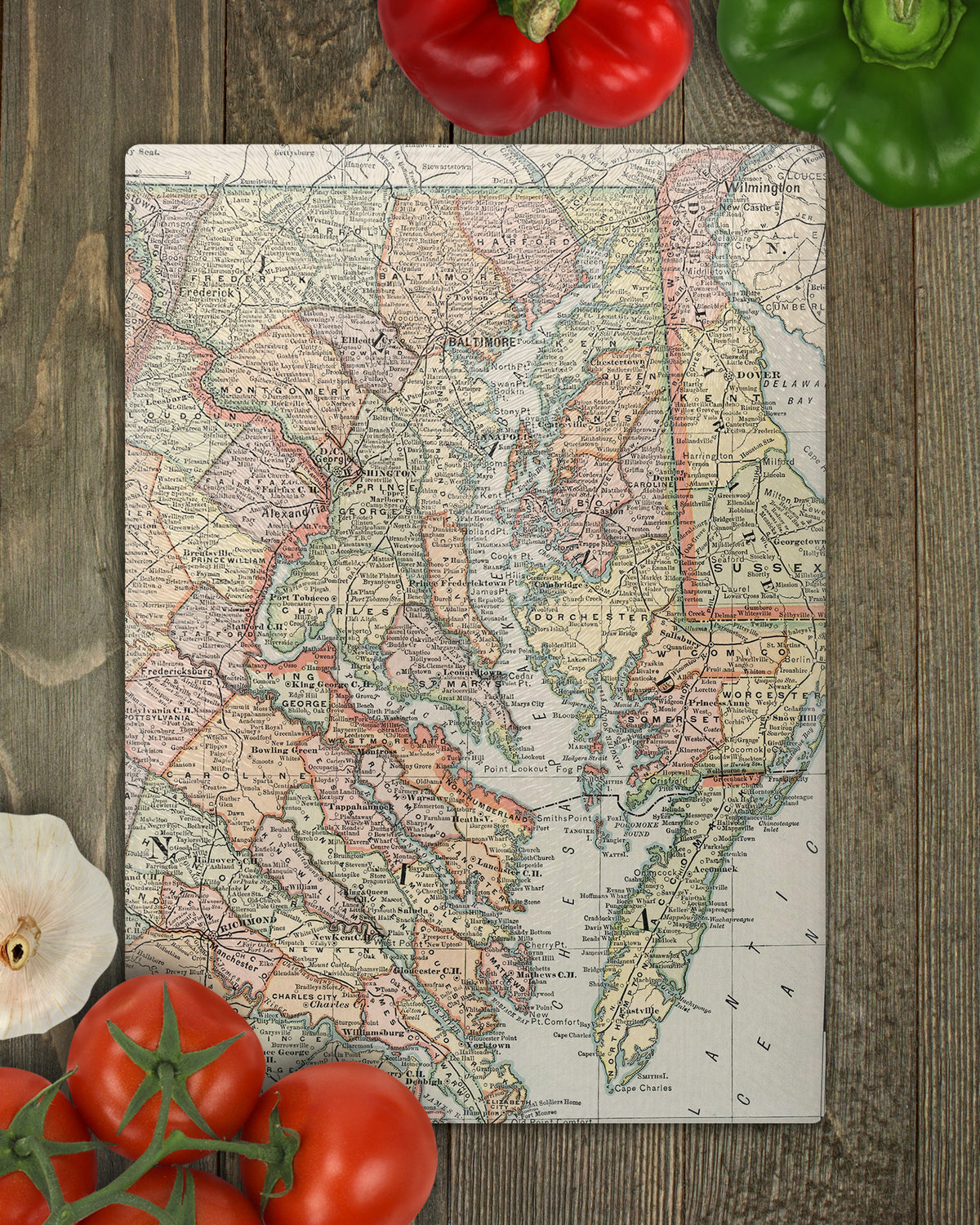 Chesapeake Bay Vintage Map Glass Cutting Board