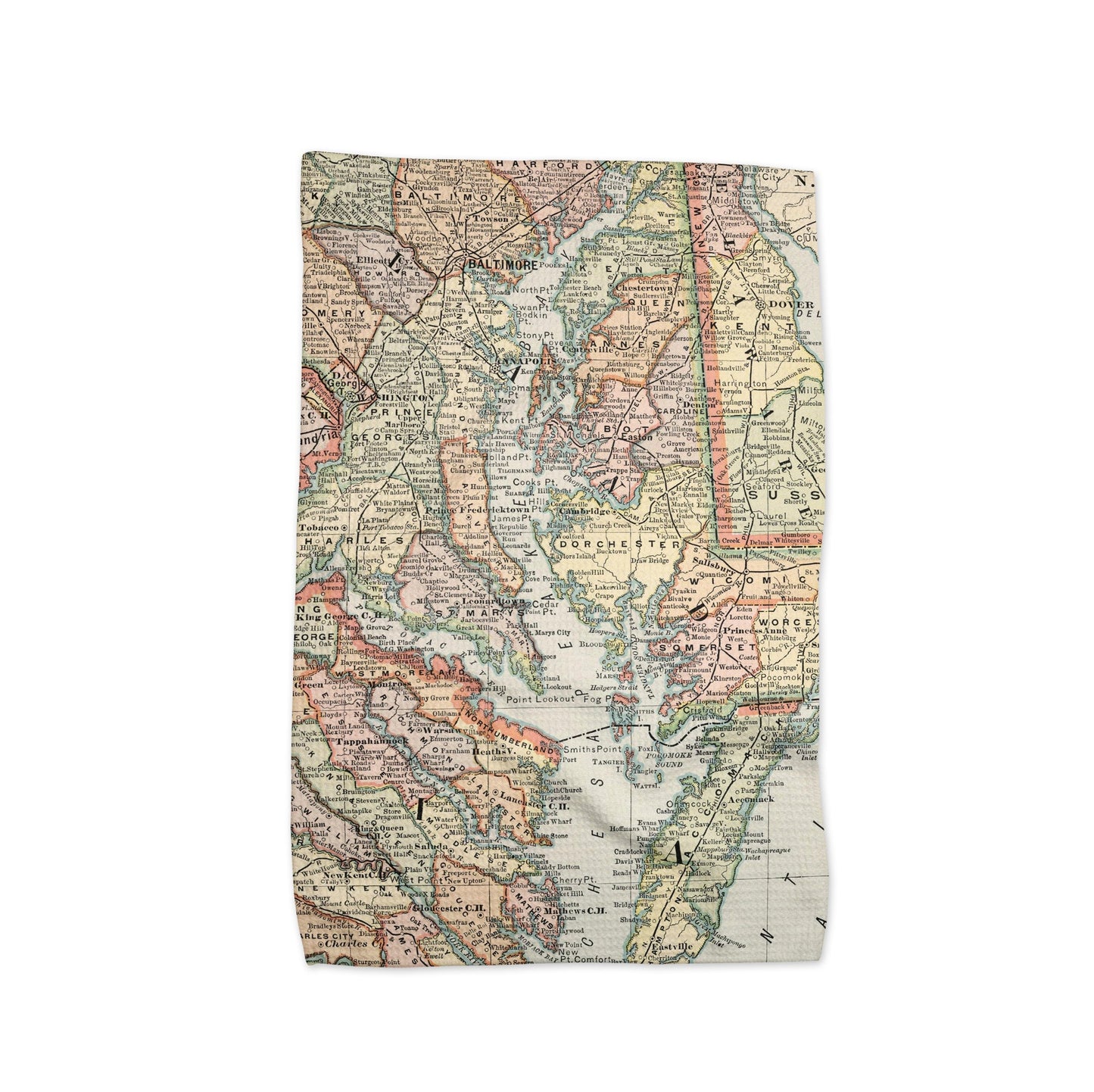 Chesapeake Bay Map Tea Towel | Waffle-Weave Kitchen Towel Gift