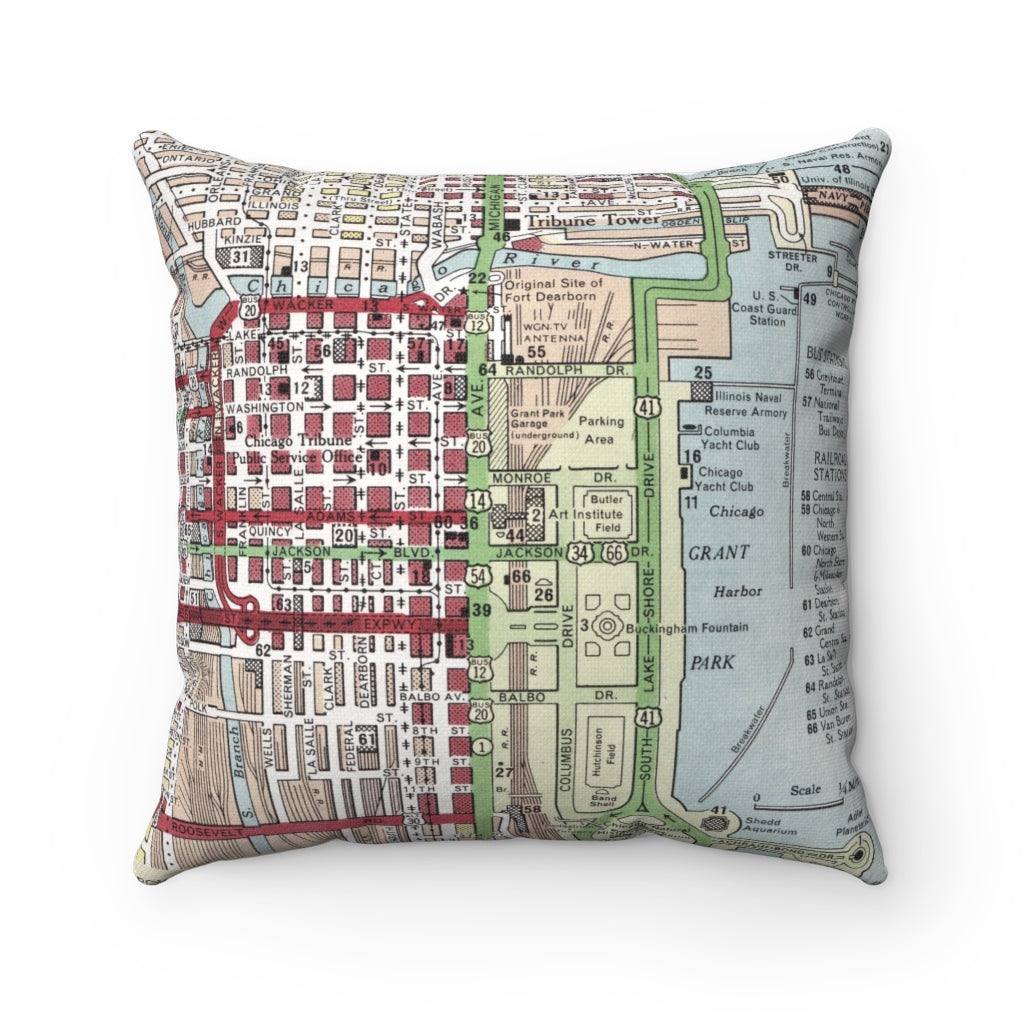 Chicago Loop vintage map pillow