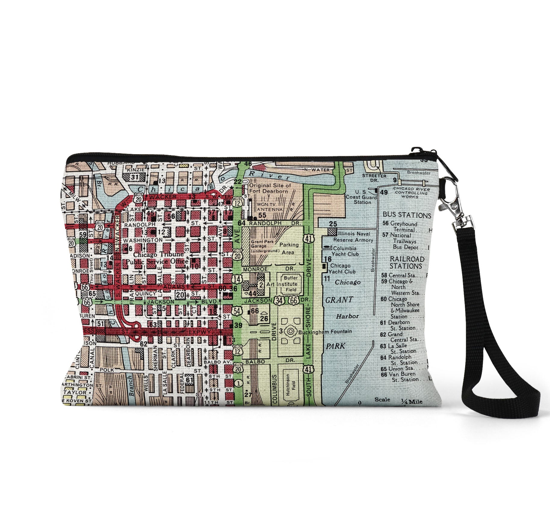 Chicago Loop map wristlet travel pouch
