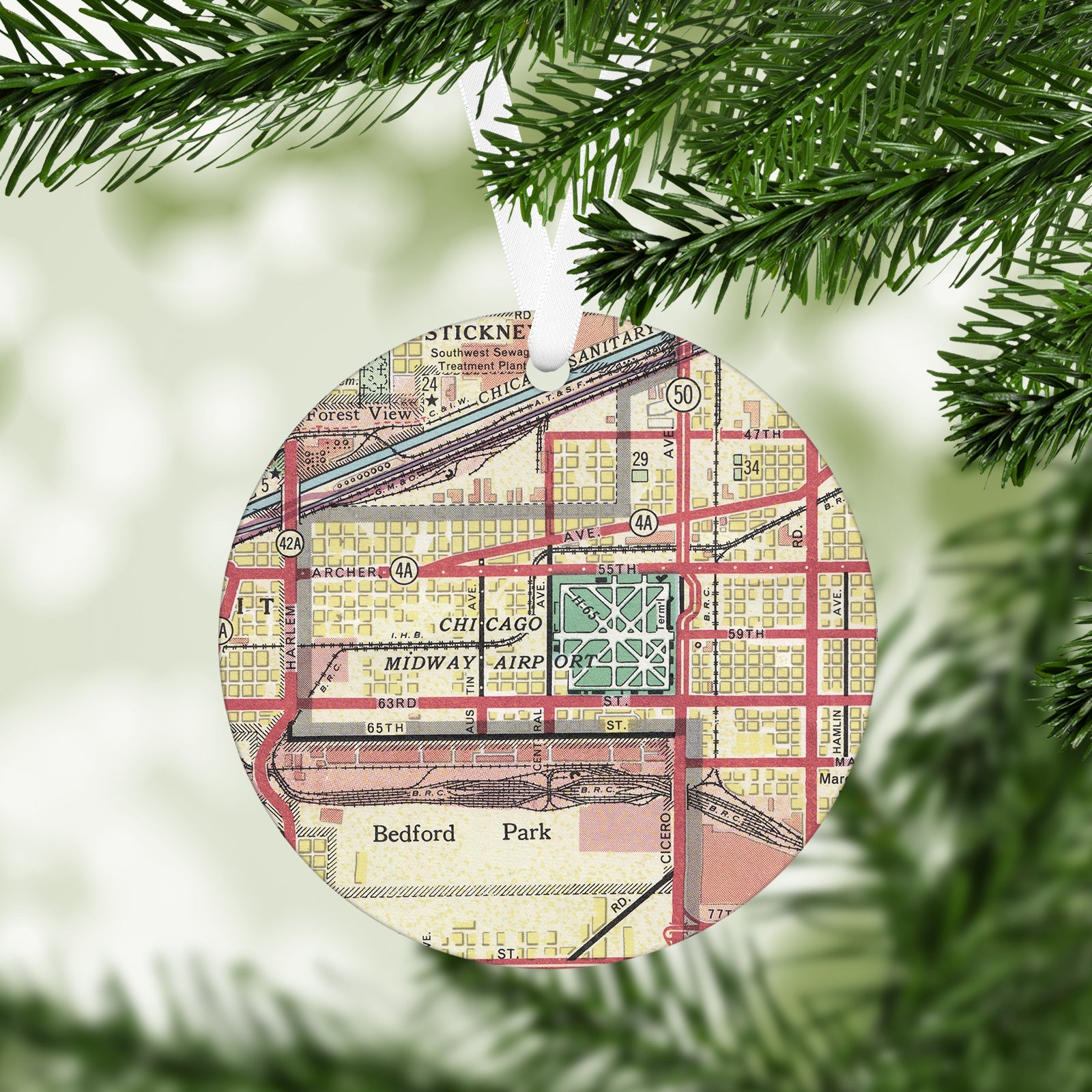 Midway Airport, Chicago Vintage Map Ornament