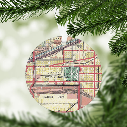 Midway Airport, Chicago Vintage Map Ornament