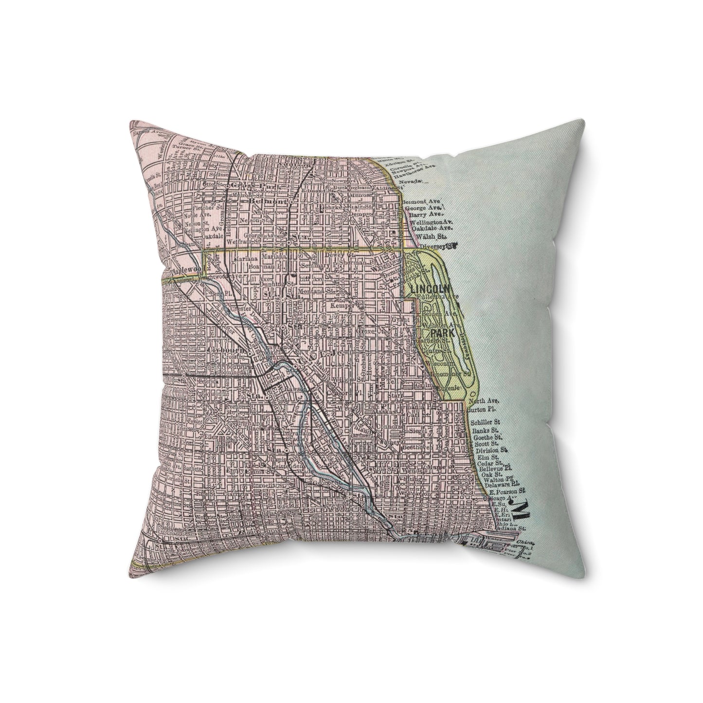 Chicago North Side vintage map pillow