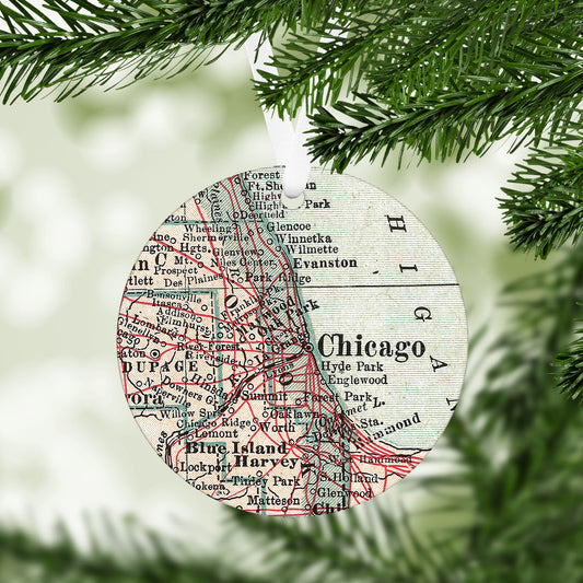 Chicago Illinois Vintage Map Ornament