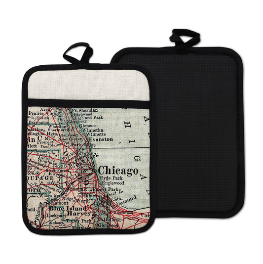 Chicago Illinois vintage map hot pad kitchen decor
