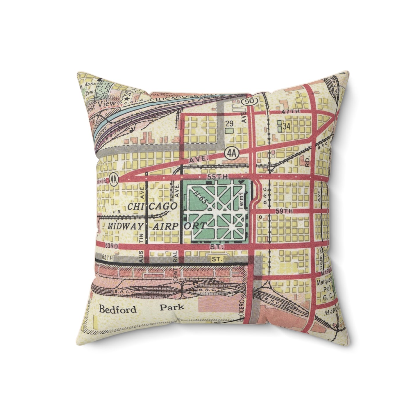 Chicago Midway Airport vintage map pillow