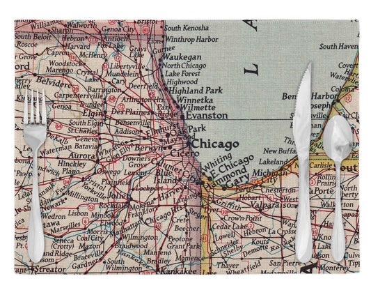 Chicago Illinois Vintage Map Placemats Set of 4