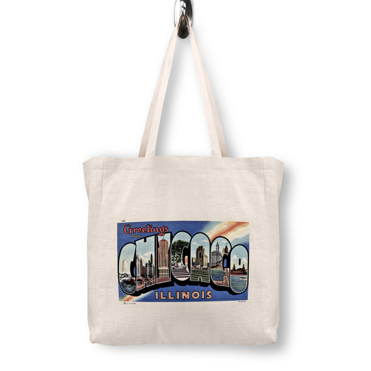 Chicago Postcard Tote | Vintage-Inspired City Canvas Tote