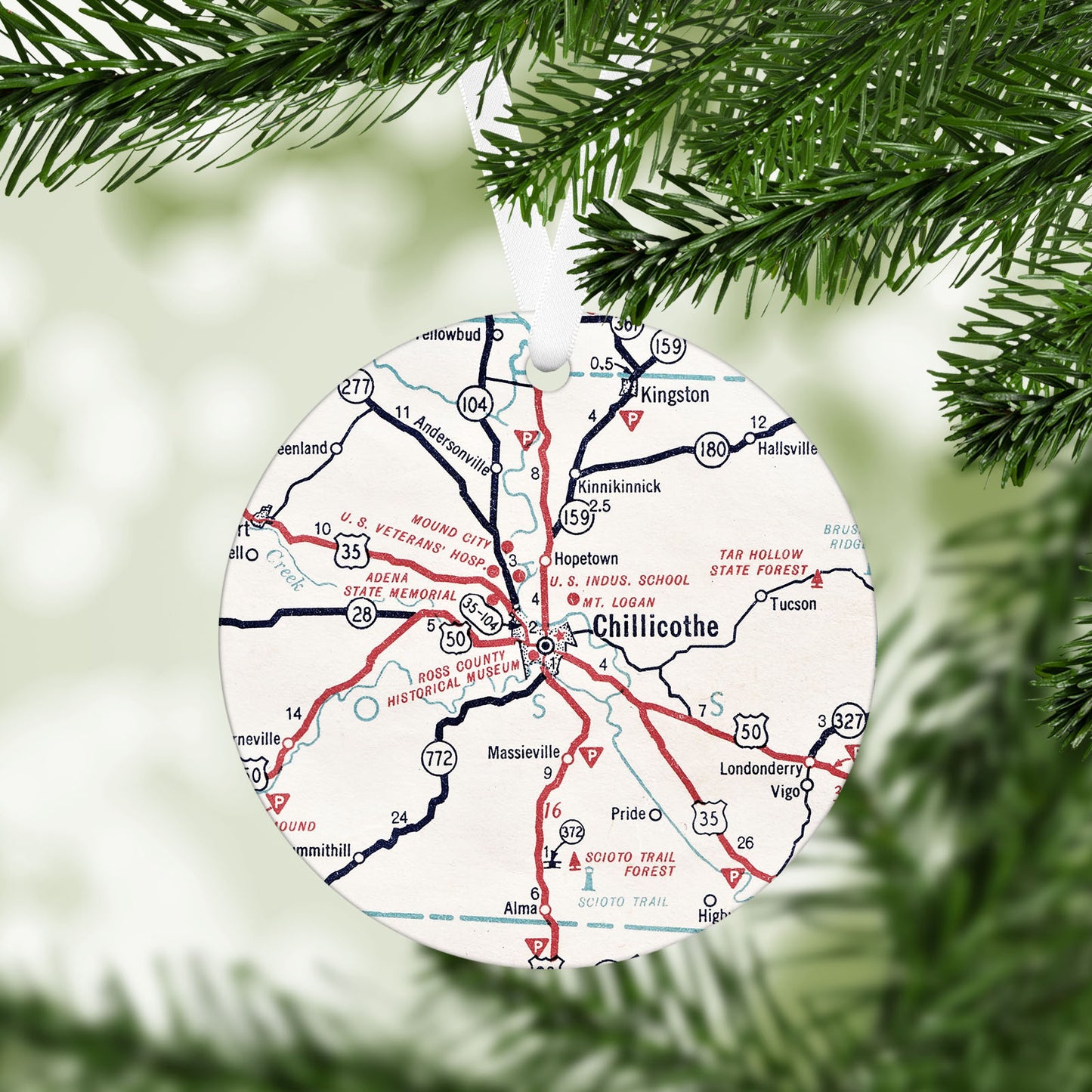 Chillicothe Ohio Vintage Map Ornament