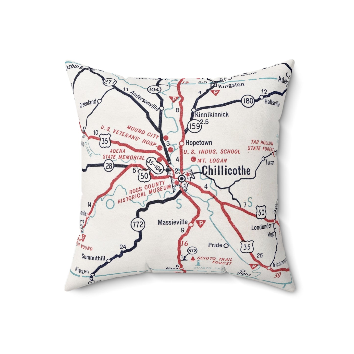 Chillicothe Ohio vintage map pillow