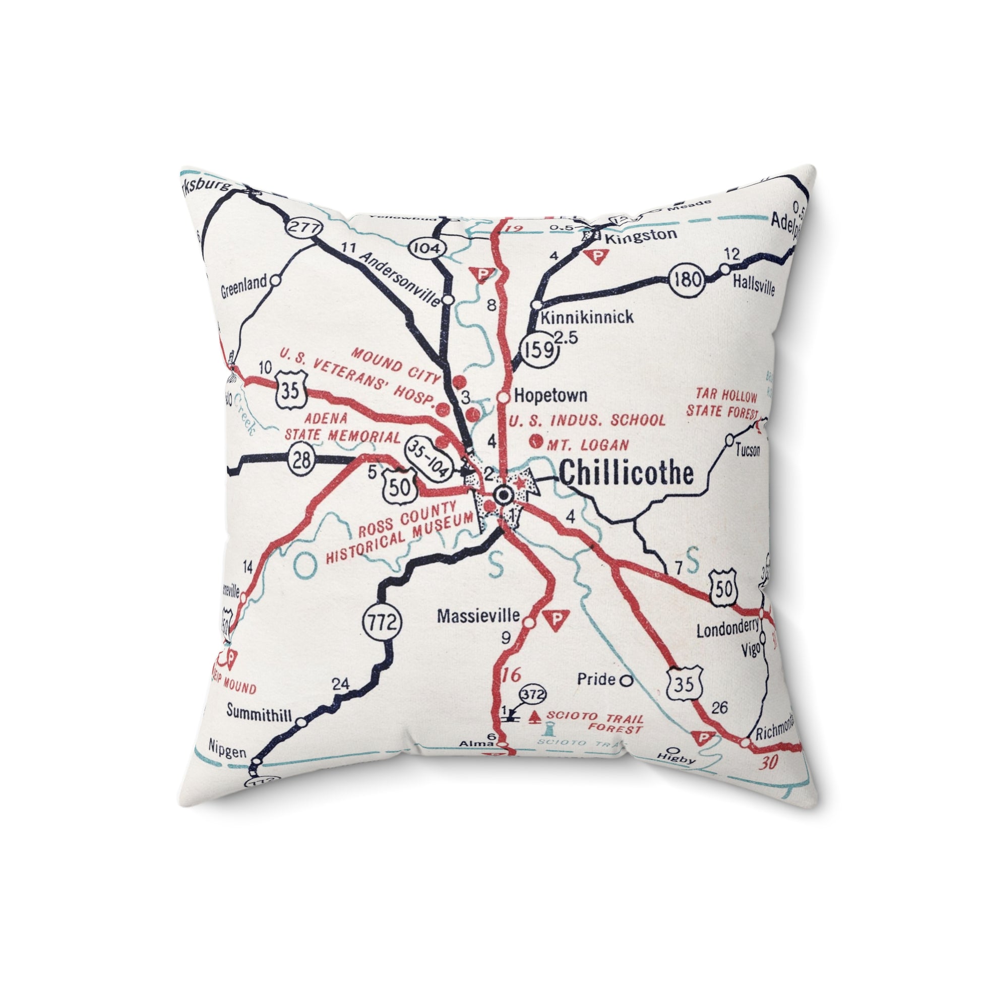 Chillicothe Ohio vintage map pillow