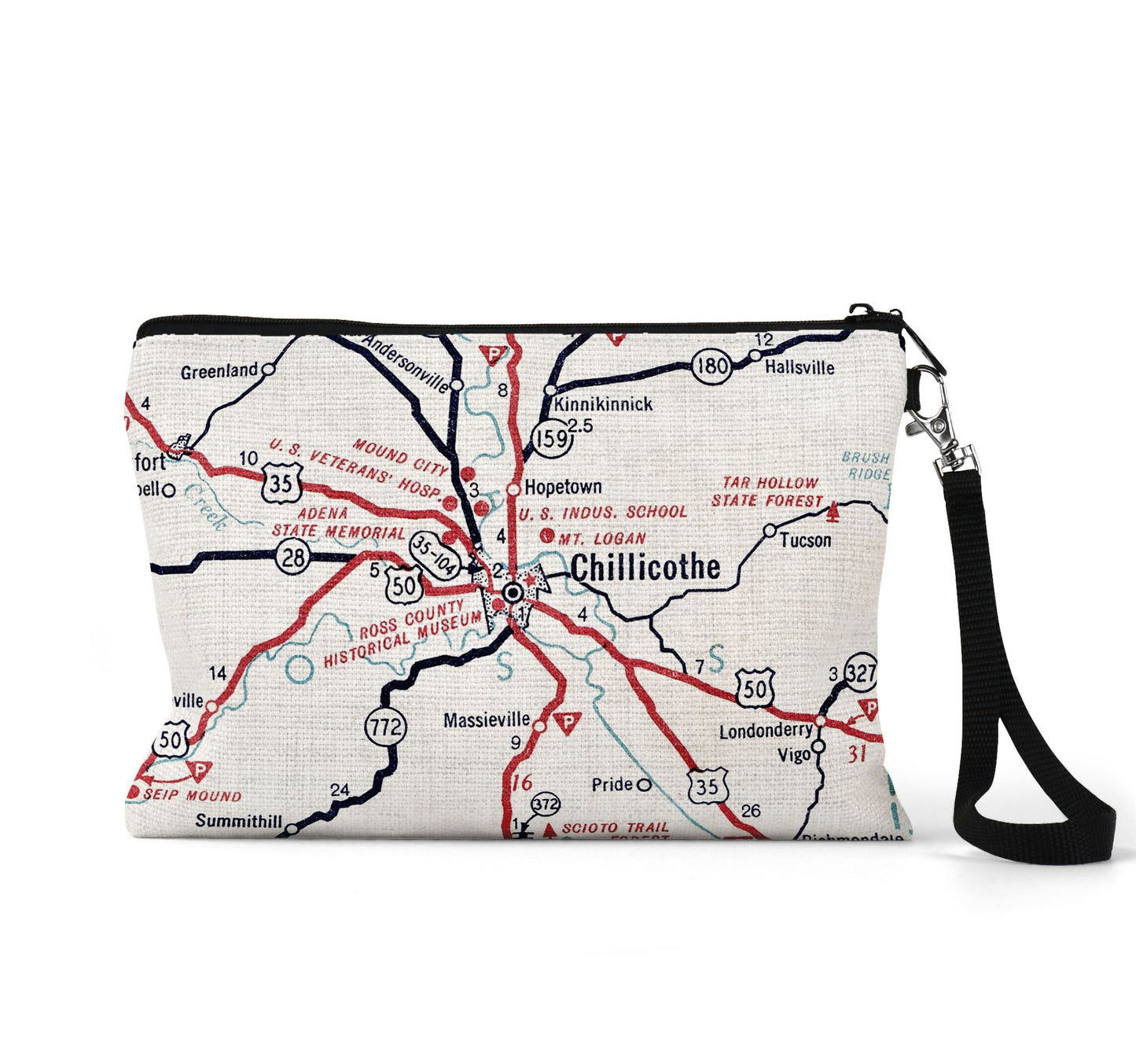 Chillicothe Ohio map wristlet travel pouch