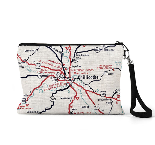 Chillicothe Ohio map wristlet travel pouch