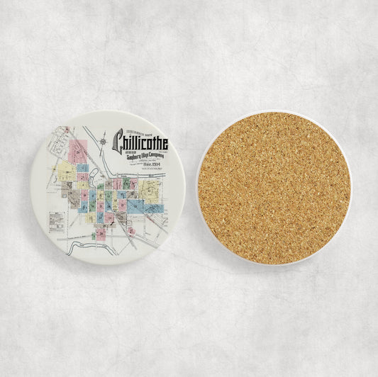 Chillicothe Ohio Map Coasters | Set of 4 Vintage Chillicothe Ohio Drink Coasters | Travel-Inspired Home Decor