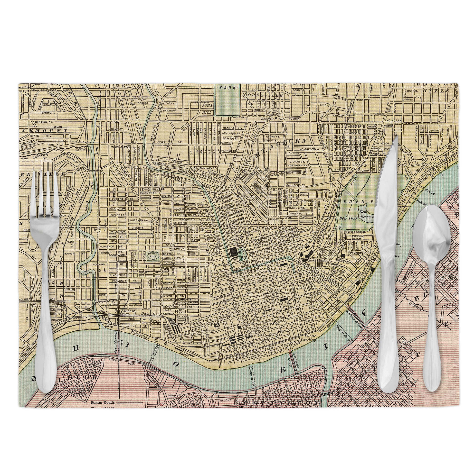 Cincinnati Ohio Vintage Map Placemats Set of 4