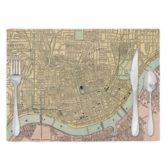 Cincinnati Ohio Vintage Map Placemats Set of 4