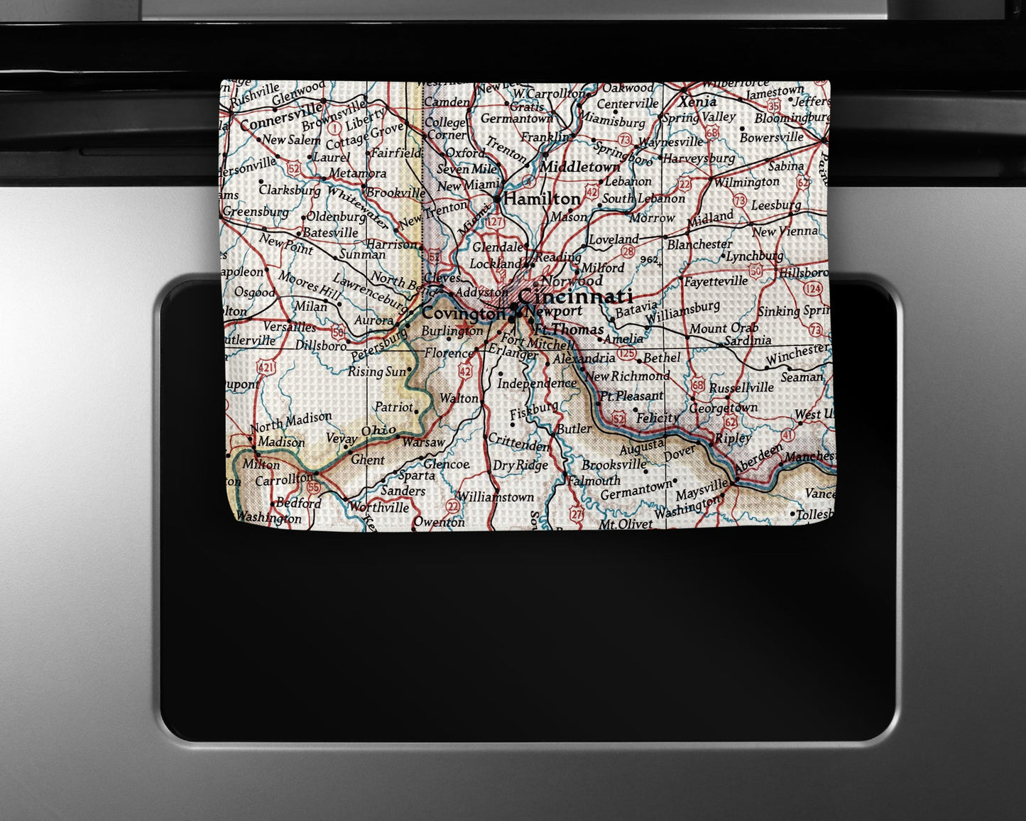Cincinnati Ohio Map Tea Towel | Waffle-Weave Kitchen Towel Gift