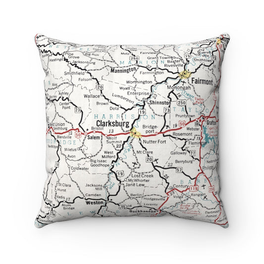Clarksburg West Virginia vintage map pillow