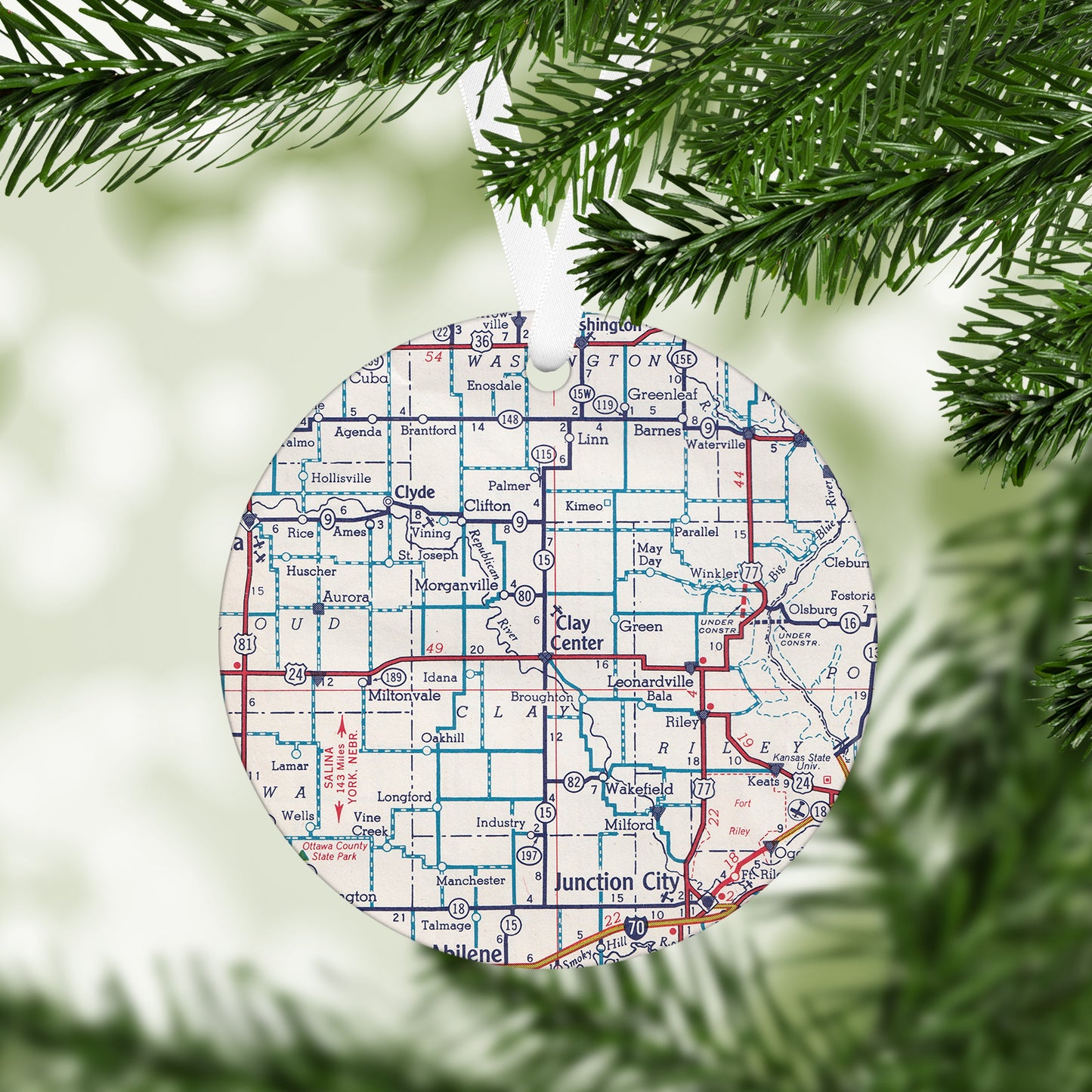 Clay Center Kansas Vintage Map Ornament